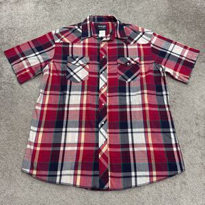 Wrangler Western Pearl Button Down Shirt Mens 17.5 Tall Red Plaid Short Sleeve
